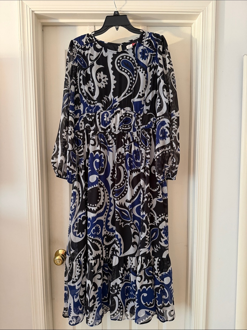 LOFT Paisley Print Long Sleeve Midi Dress - Blue, Black & White